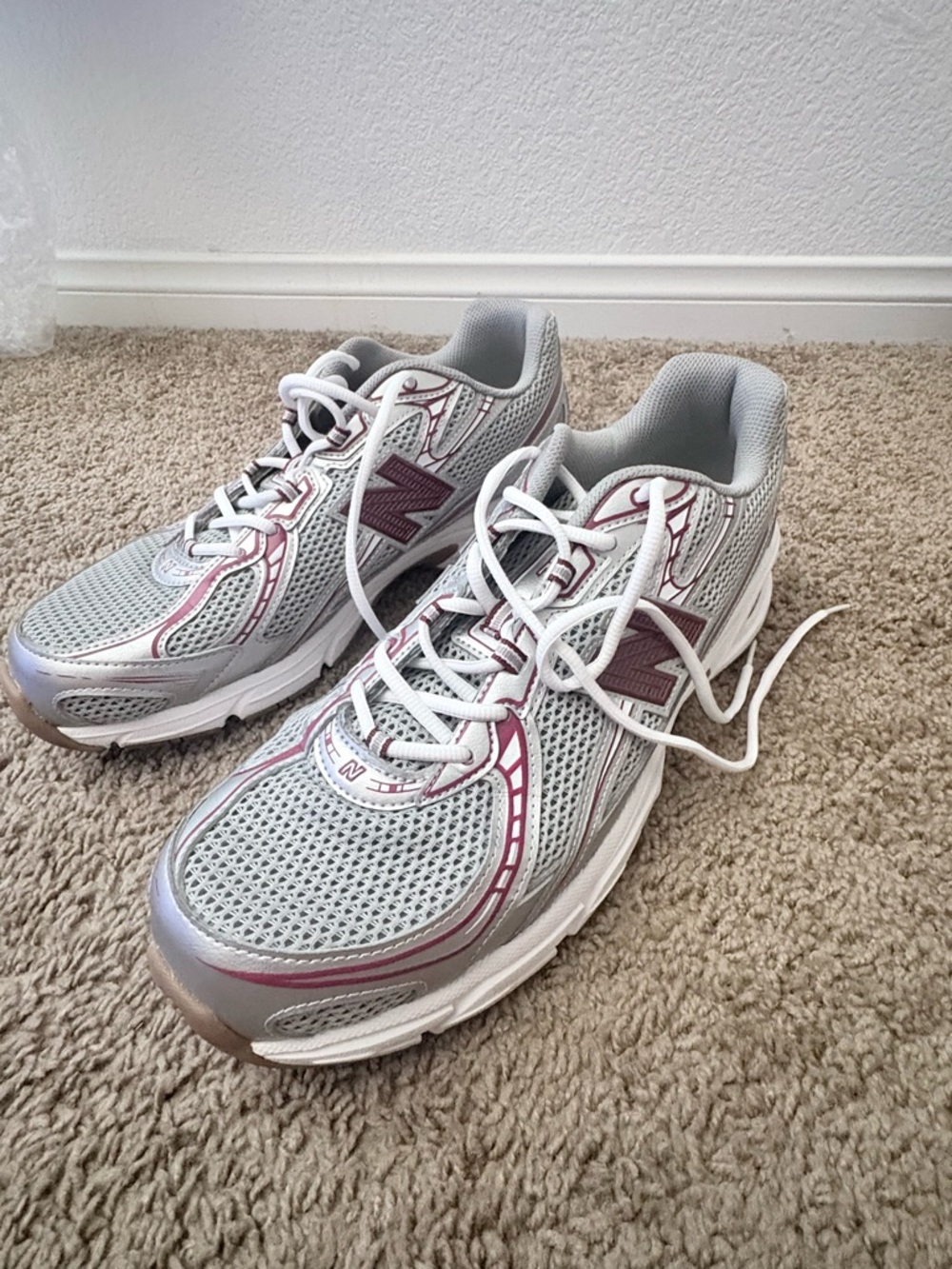 New Balance Gray and Maroon Athletic Running Shoes